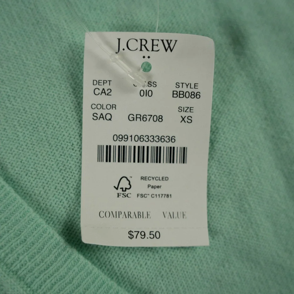 J.Crew Sweater Women XS Green V-Neck Tunic Wool Blend Long Sleeve Easter Color